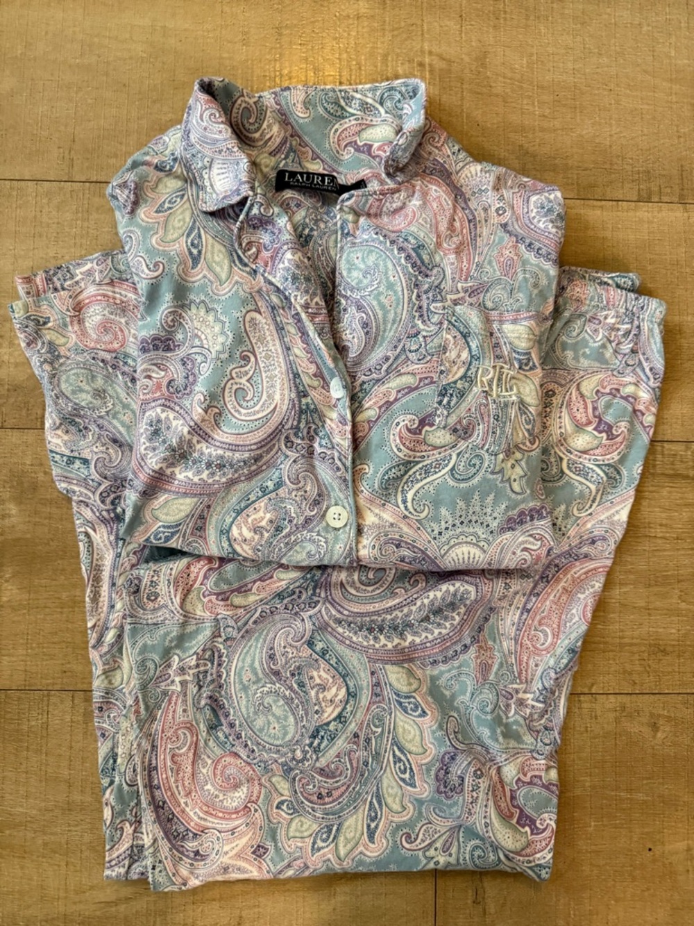 Lauren Ralph Lauren Pastel Paisley pajama set embroidered monogram logo large